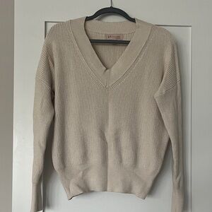 Philosophy Cream Ribbed V-Neck  Sweaters
